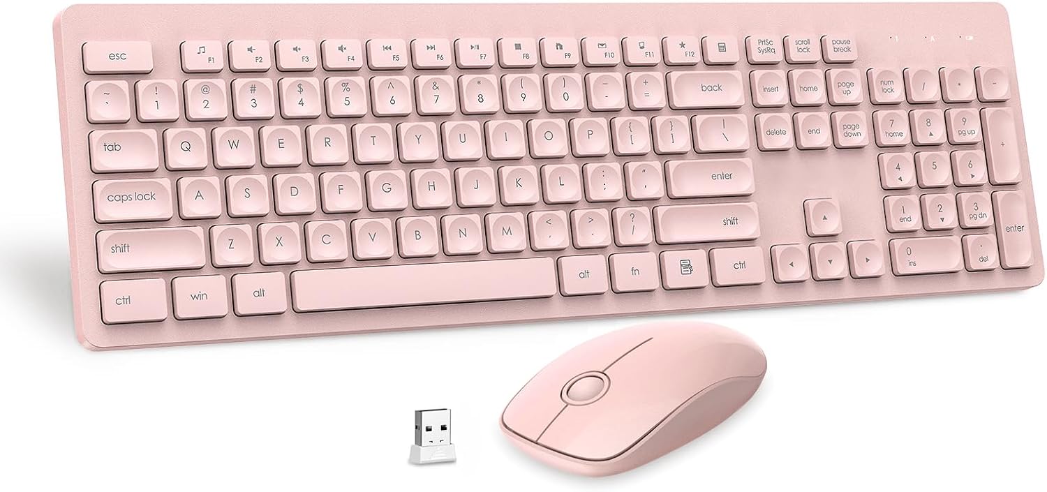VEILZOR Wireless Keyboard Mouse Combo | Ultra-Slim, Water-Dropping Keycaps, 12 Shortcuts | Pink