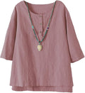 Minibee Women's 3/4 Sleeve Jacquard Cotton Linen Blouse Top