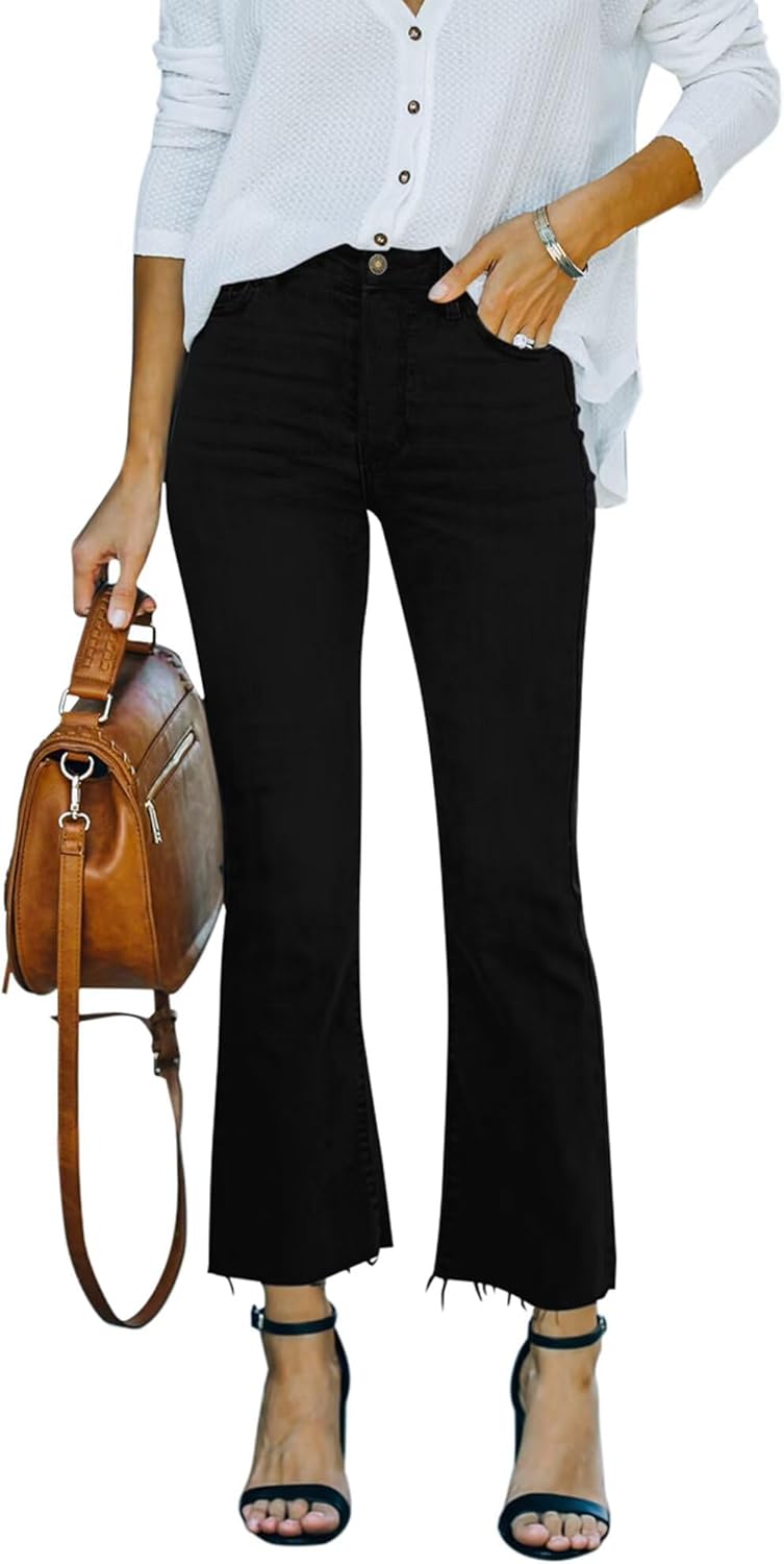 Cropped Flare Jeans for Women - Stretchy Mid Rise Bell Bottoms