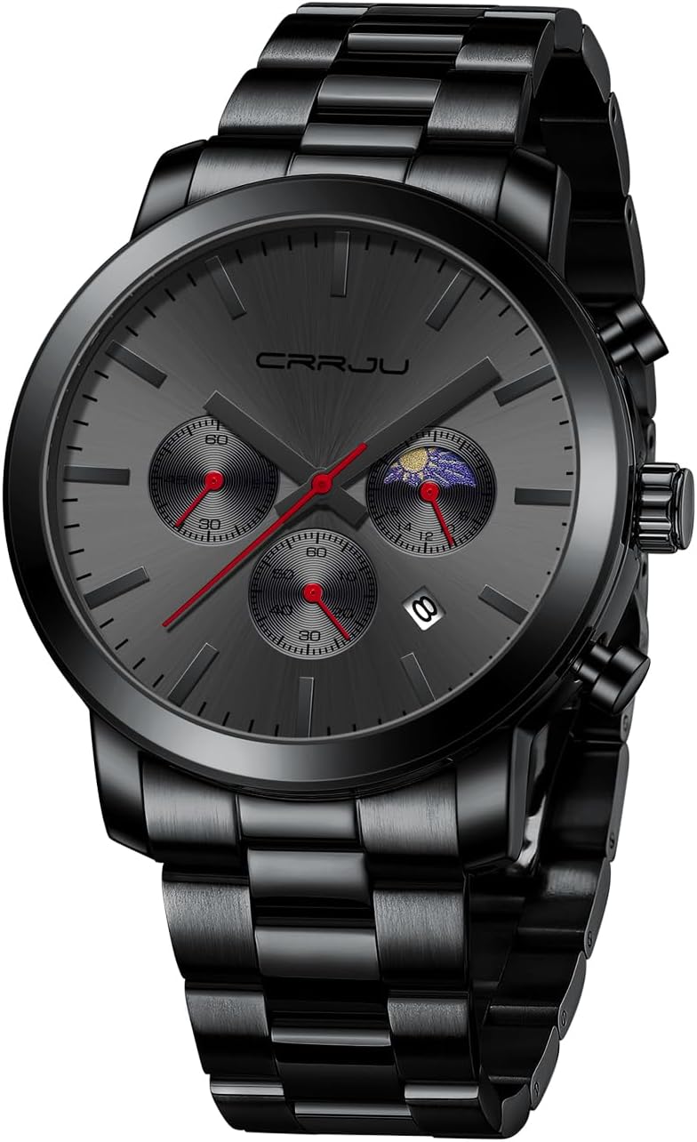CRRJU Luxury Stainless Steel Chrono Watch