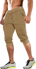 Men's 3/4 Joggers Capri Pants with Zipper Pockets - Slim Fit Cotton