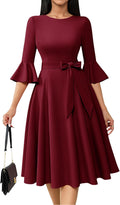 Women's Church Midi Dress with Bell Sleeves - Vintage A-Line