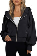 Trendy Queen Full Zip Cropped Hoodies for Women - Cozy Fall Layer keep