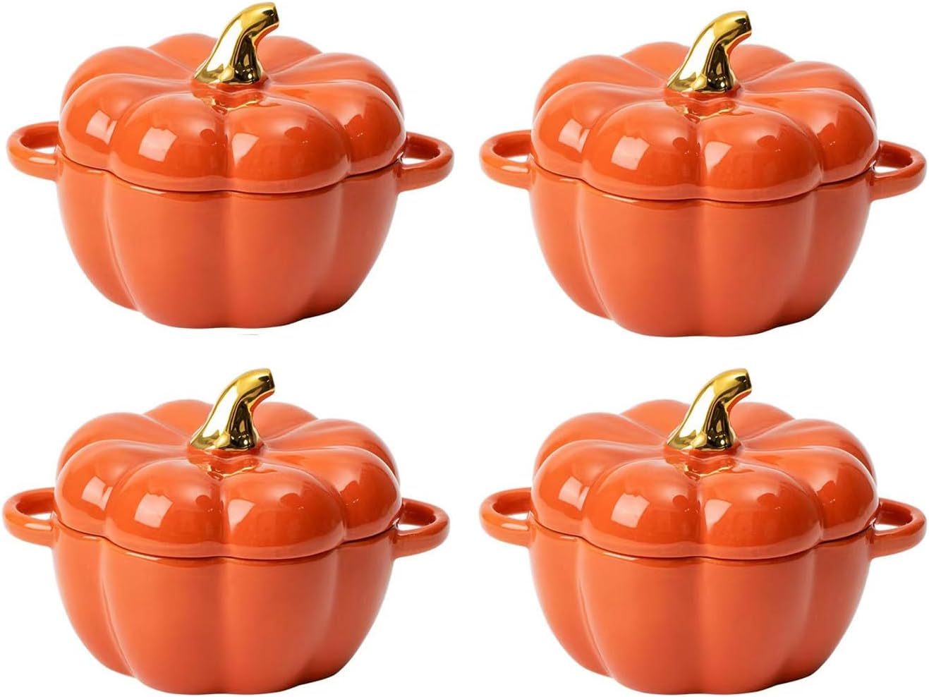 Pumpkin Bowl Set with Lid and Handle for Baking and Serving