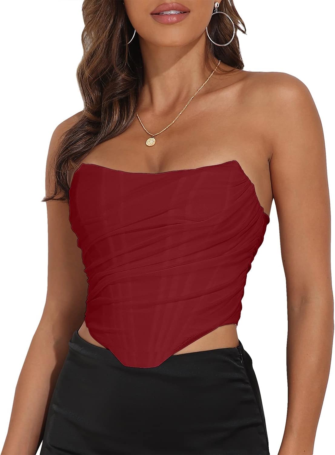 Women's Vintage Strapless Open Back Boned Mesh Bustier Corset