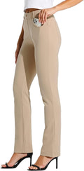Women's Yoga Dress Pants Straight Leg Work Slacks - Stretchy 4 Pockets