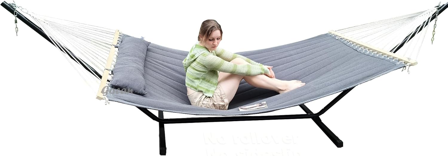 Quilted Fabric Double Hammock for Safer and Sturdier Relaxation
