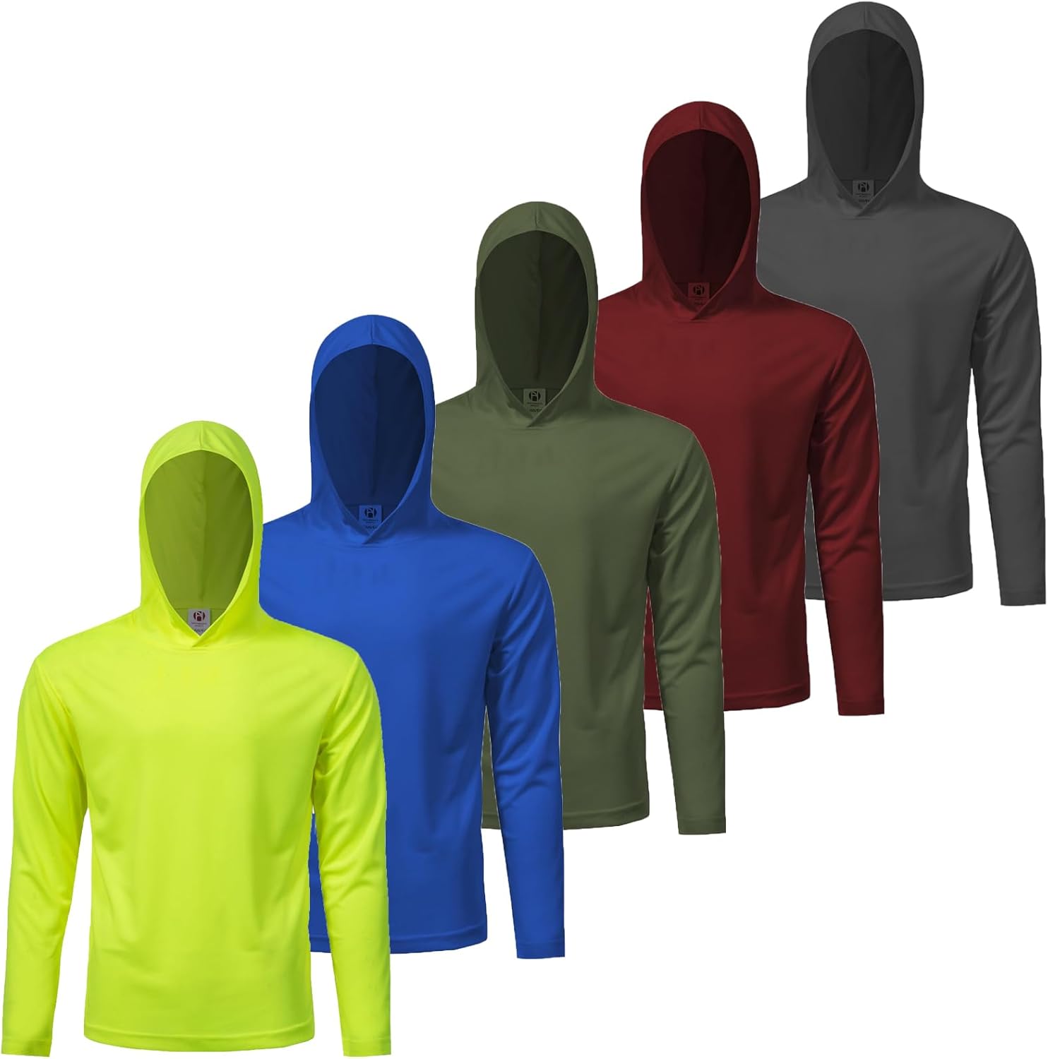 Mens Active Athletic Long Sleeve Hooded T-Shirts Set 5 Pack