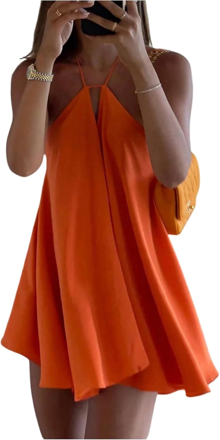 SOLY HUX Women's Halter Neck Mini Dress for Beach Vacations