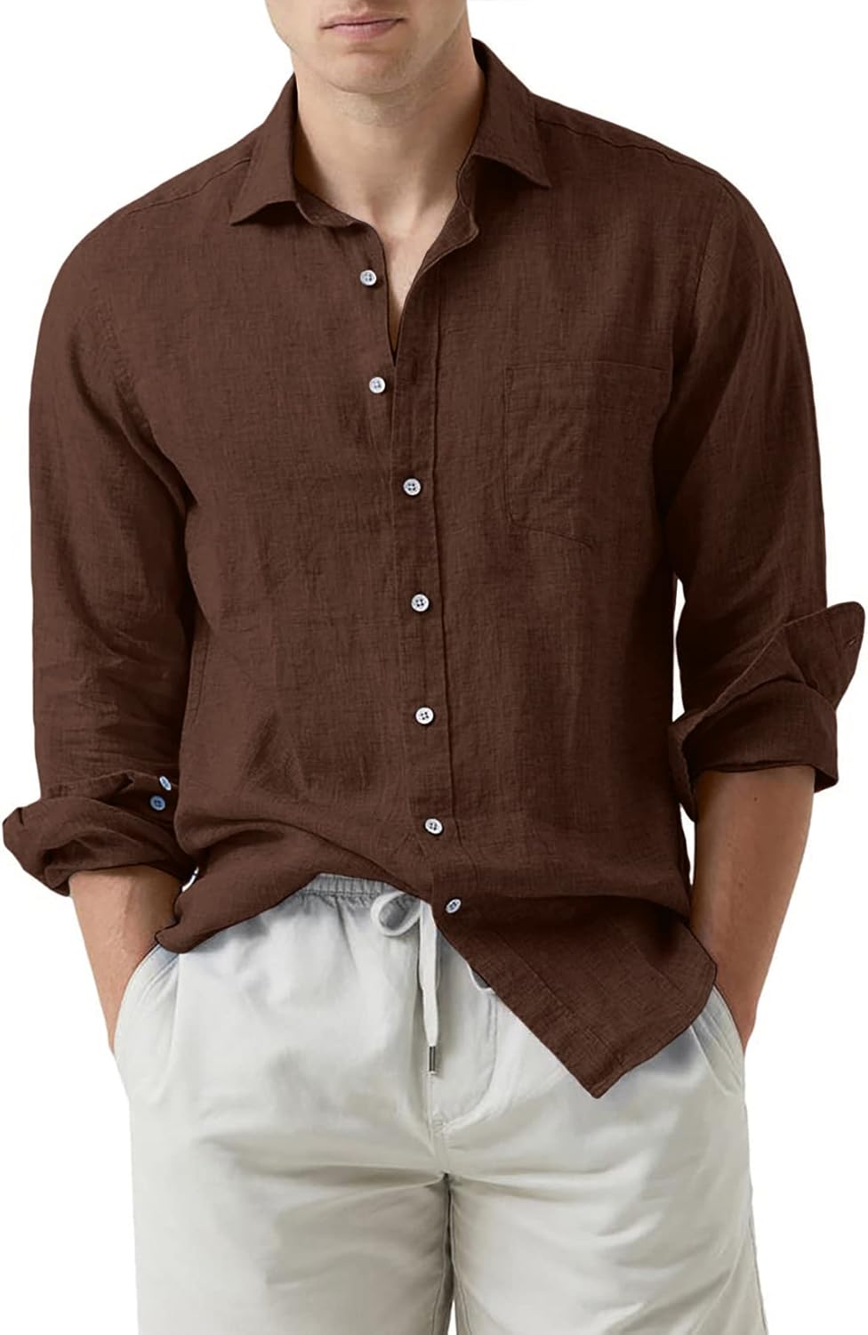 Stylish Cotton Linen Button Down Shirt for Men by JMIERR