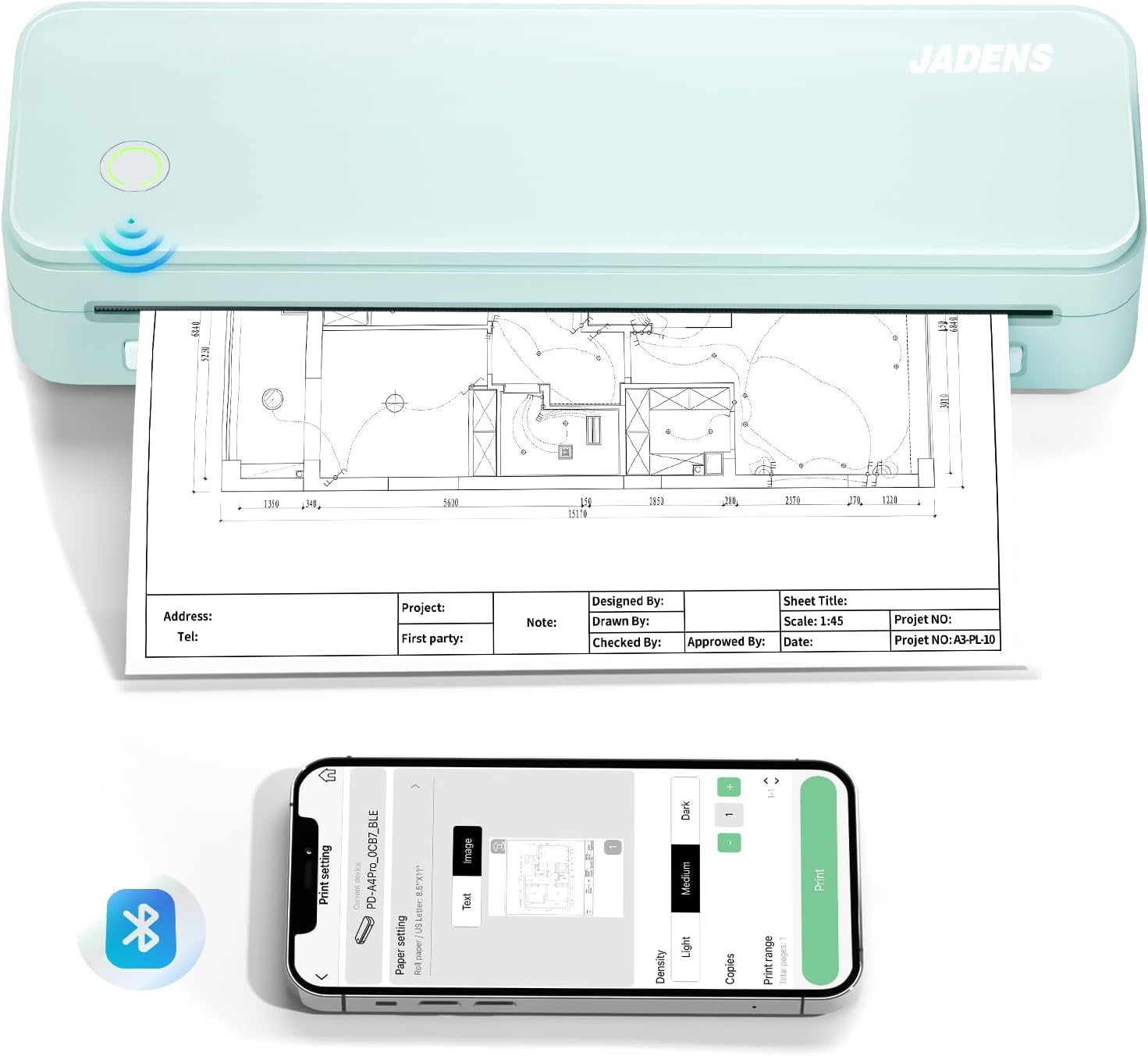 JADENS Portable Wireless Printer for Travel and Everyday Use