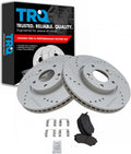 TRQ Brake Pad & Rotor Kit Premium G-Coated Slotted X Drilled - Front