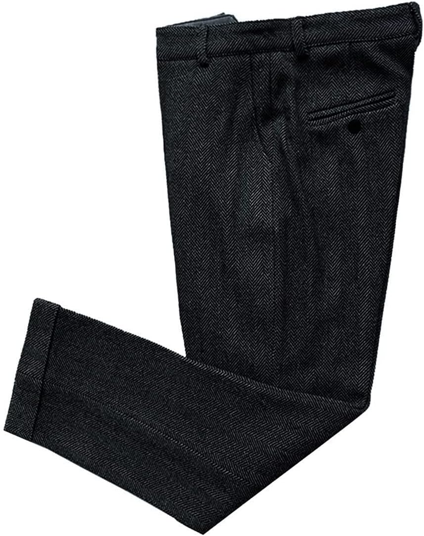 Mens Vintage Tweed Dress Pants with Herringbone Pattern Style