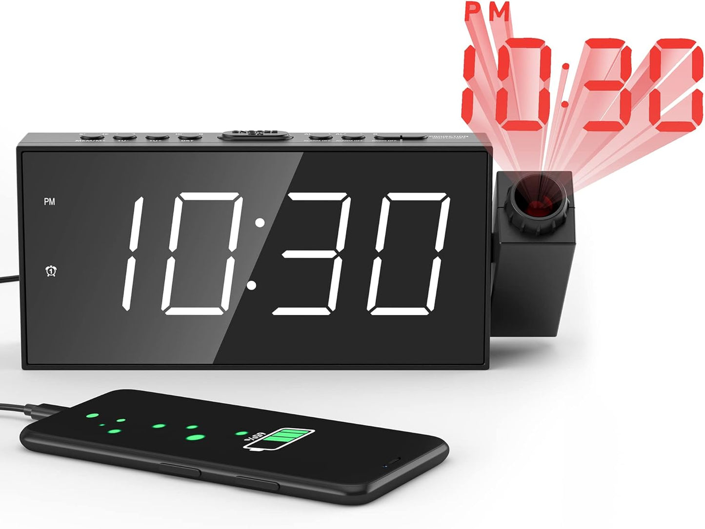 Mesqool Projection Alarm Clock: 180 Rotatable Projector & Dual Alarms