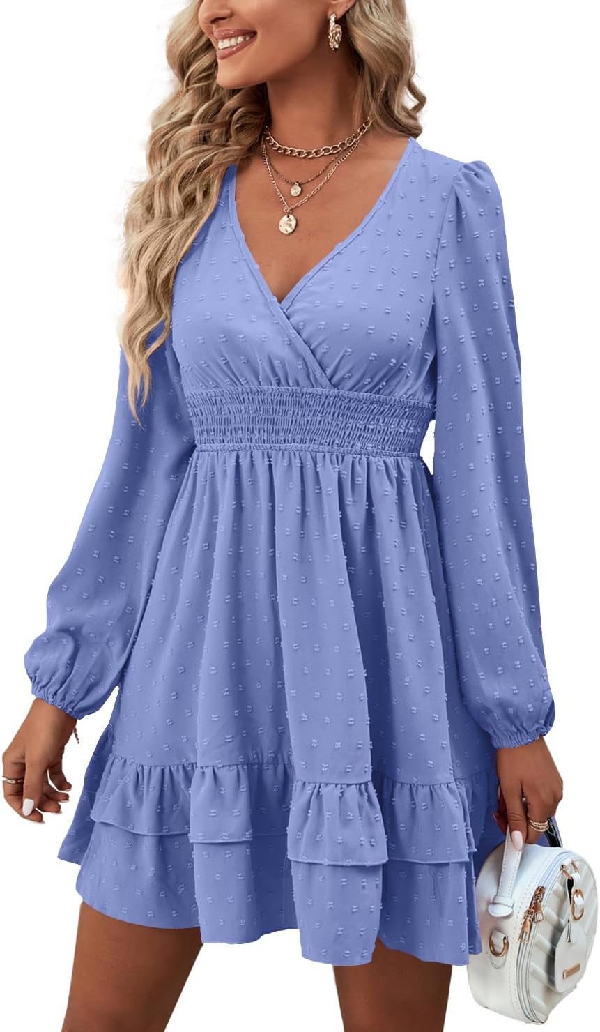 Rooscier Women's Wrap V Neck Swing Ruffle Mini Dress Review