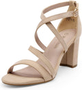 Womens Ankle Strap Dress Pump with 3in Chunky Heel - Nude Glam