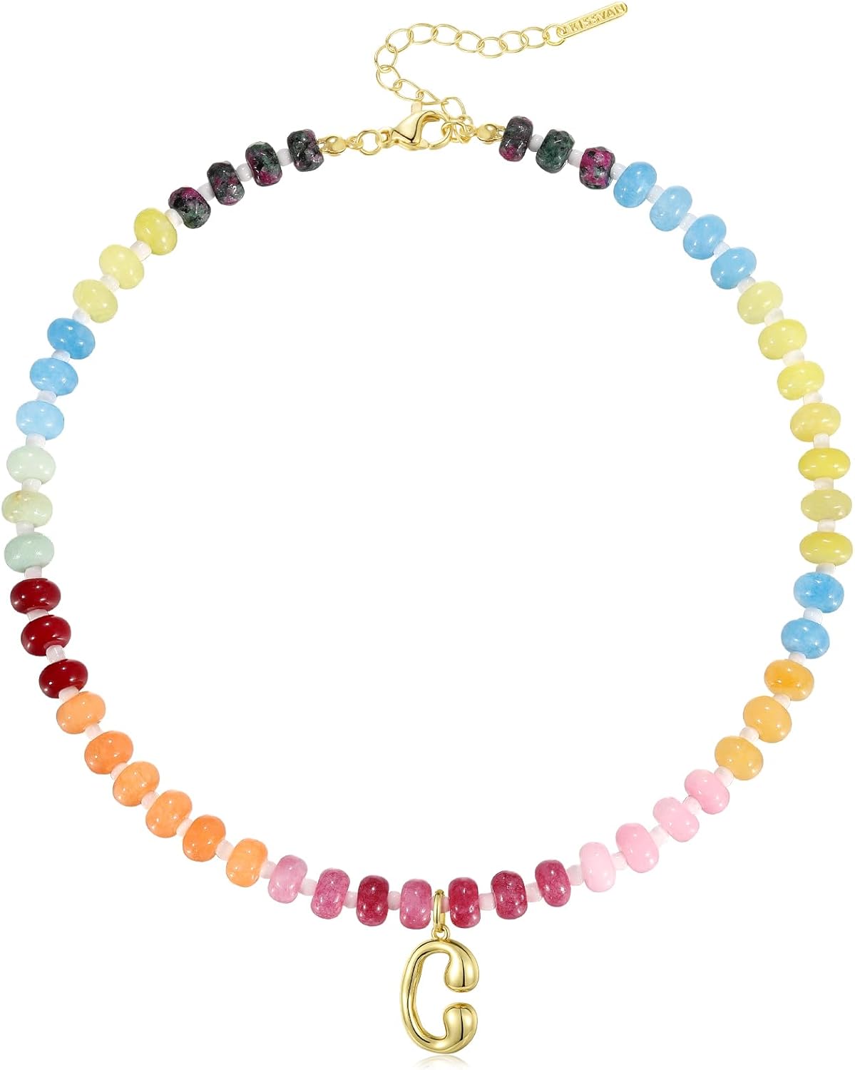 KissYan Initial Necklaces for Women: Colorful Beaded Gemstone