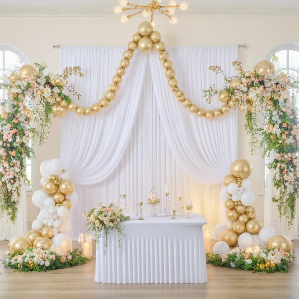 10ft White Ceiling Party Curtains - Wrinkle-Free Elegance!