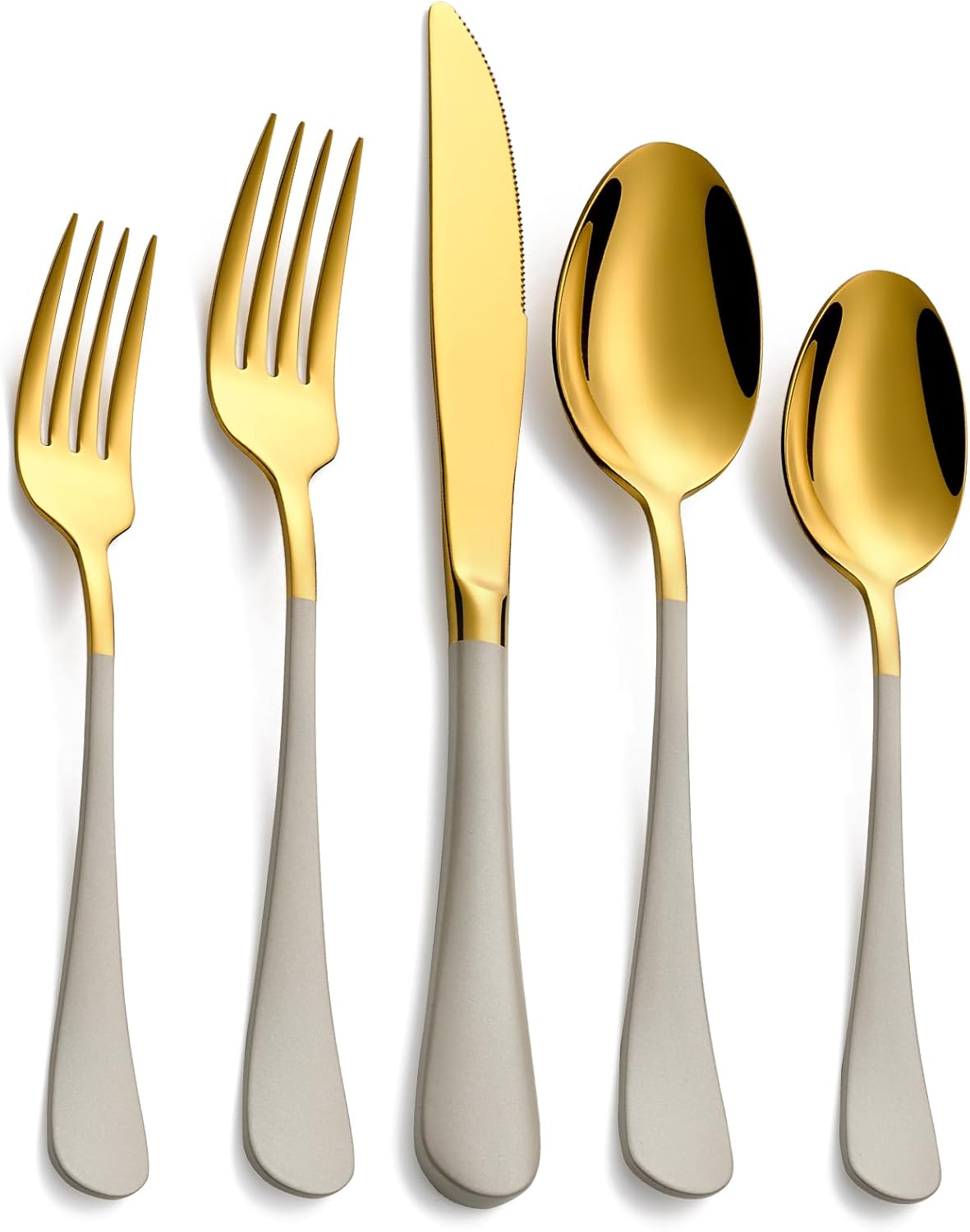 20-Piece Off White & Gold Silverware Set for Modern Dining