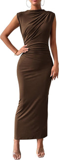 Women's Ruched Bodycon Maxi Dress - Sleeveless Elegant Summer