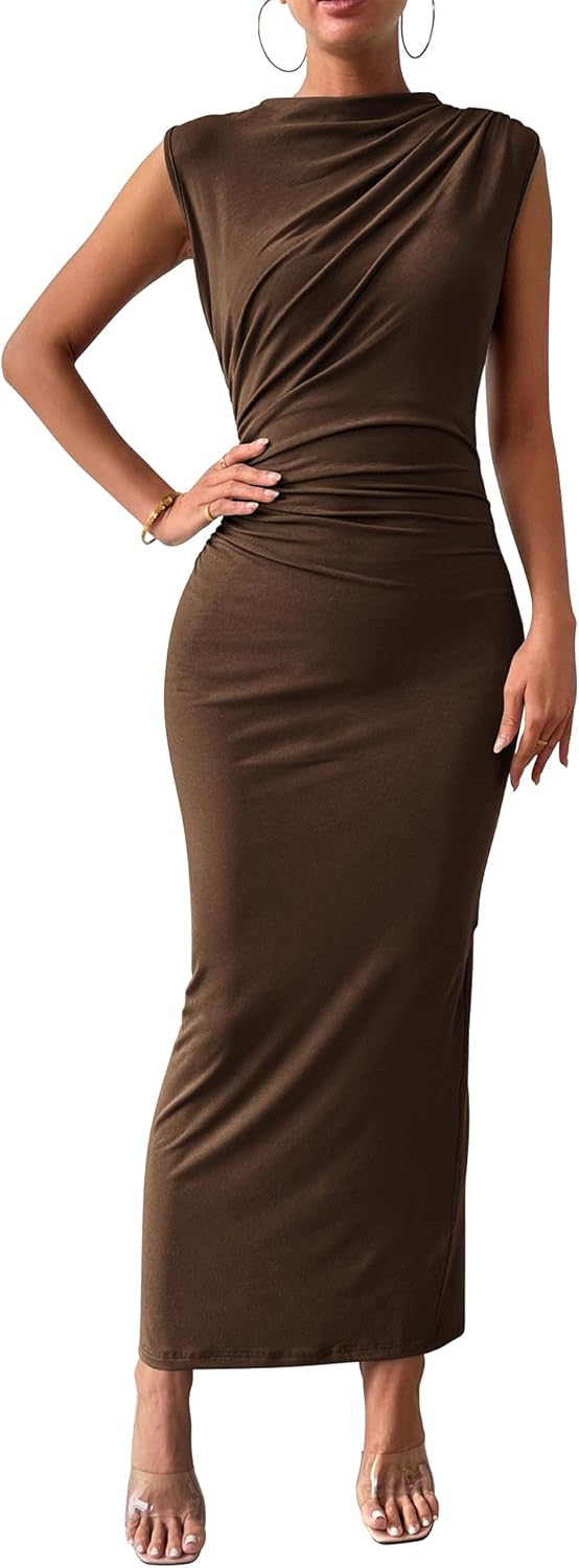 BTFBM Women's Ruched Bodycon Dress for Elegant Evening Events