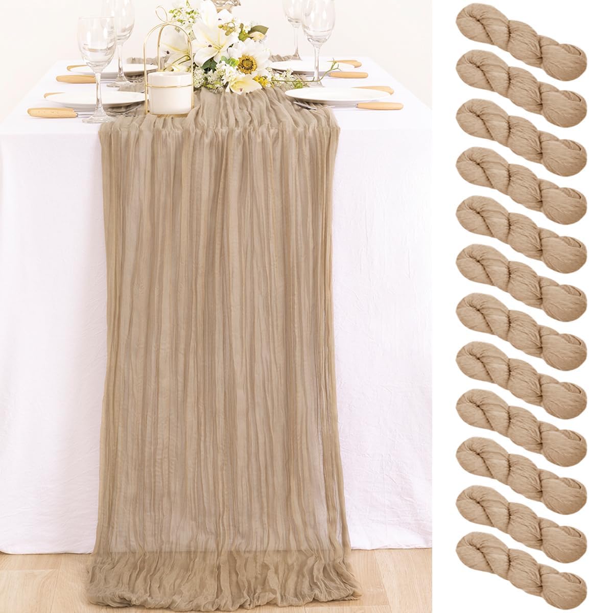 MLMC 12 Pack Nude Cheesecloth Table Runner for Rustic Decor