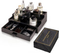 Cologne Organizer for Men 3 Tier Wooden Stand with Drawer - Hidden