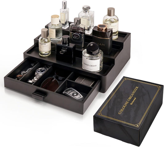 Cologne Organizer for Men with Hidden Compartment and Drawer