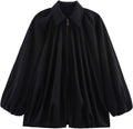 Women's Puffed Bomber Jacket with Batwing Sleeve - Lightweight Summer