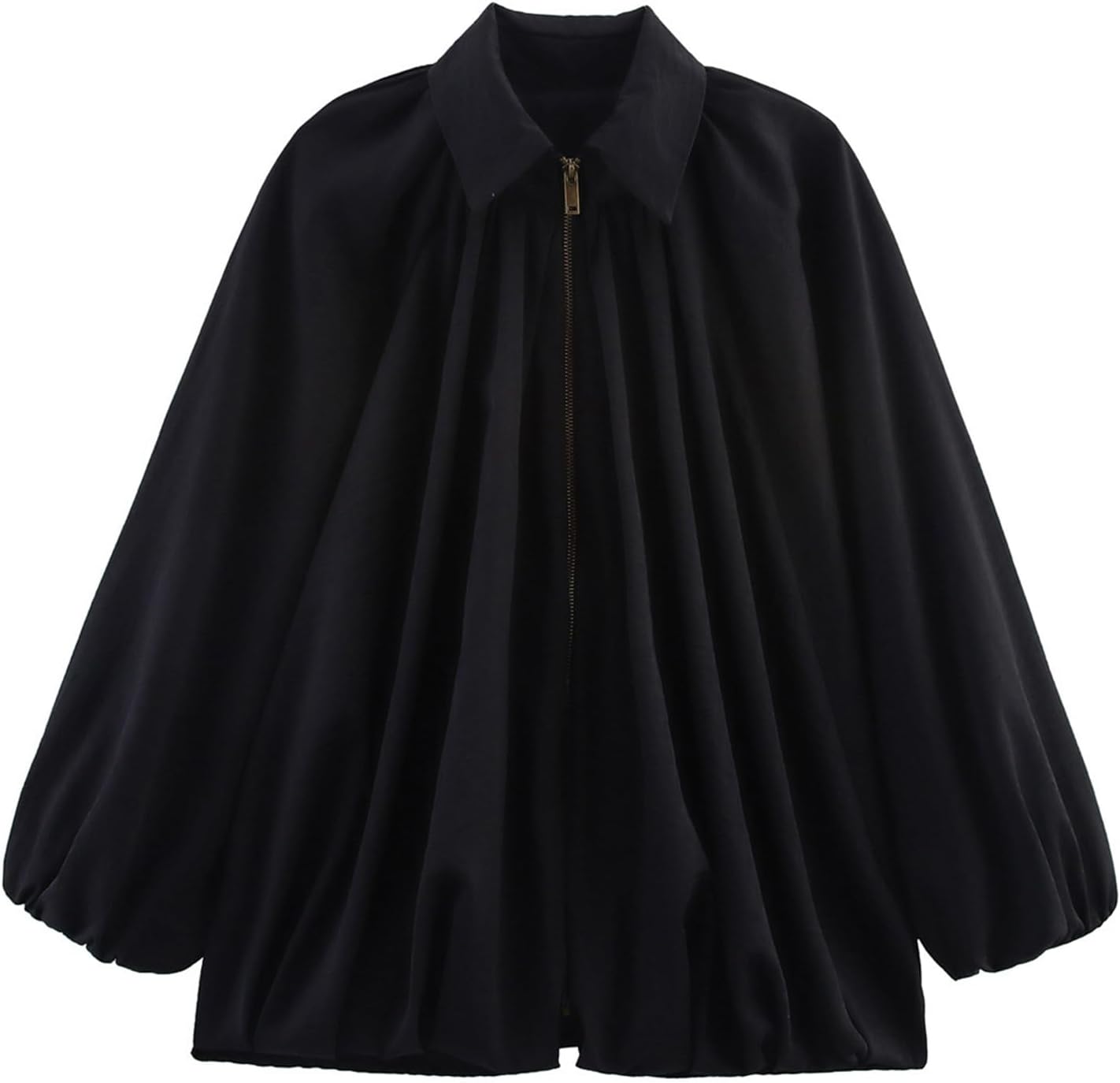 Womens Puffed Bomber Jacket with Batwing Sleeve for Casual Style