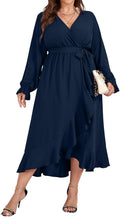 Long Sleeve Plus Size Formal Dress for Women with Ruffle Details