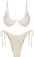 Ribbed Two Piece Bikini Set - Underwire Adjustable Beachwear