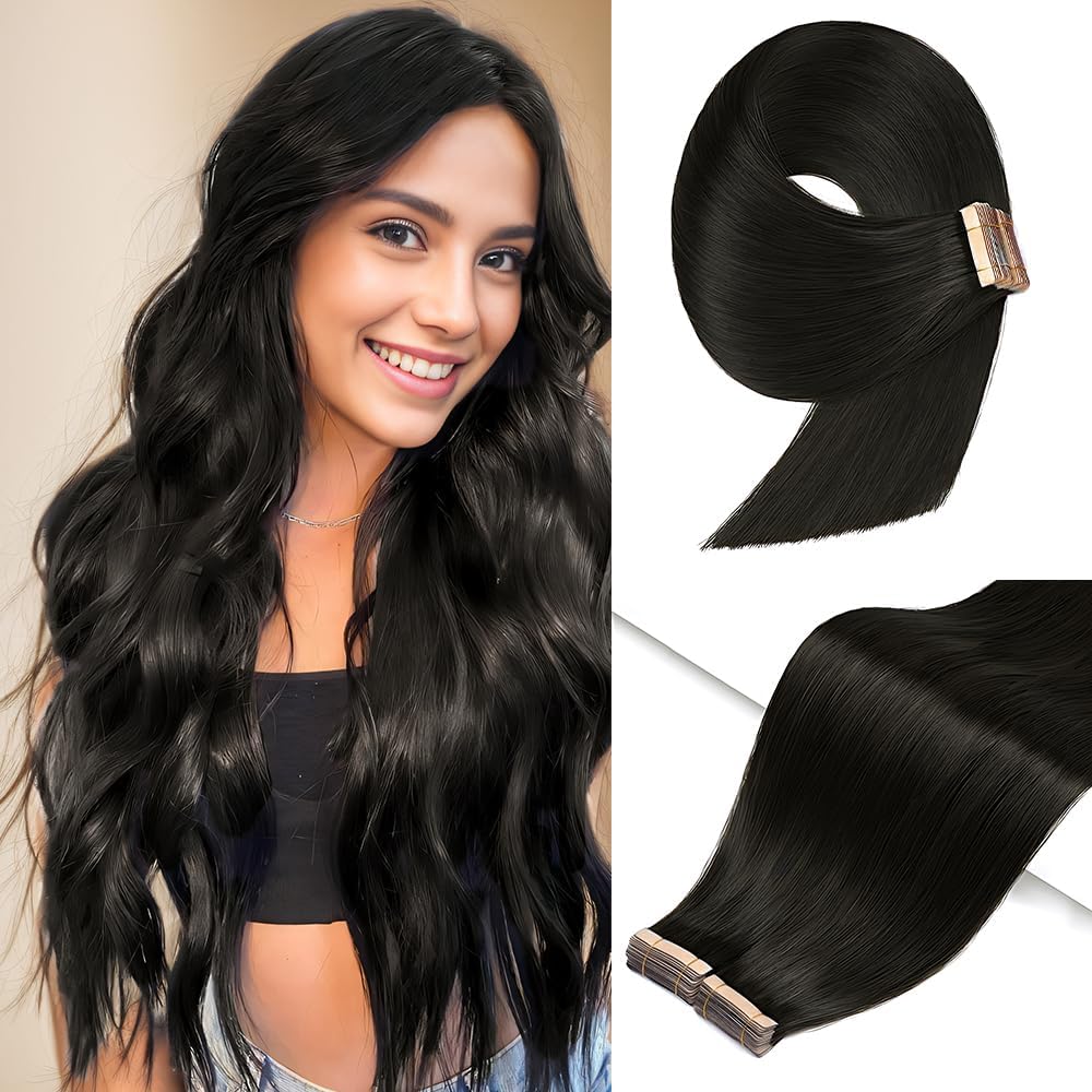 Natural Black Tape in Hair Extensions for Women - 18 Inch Length