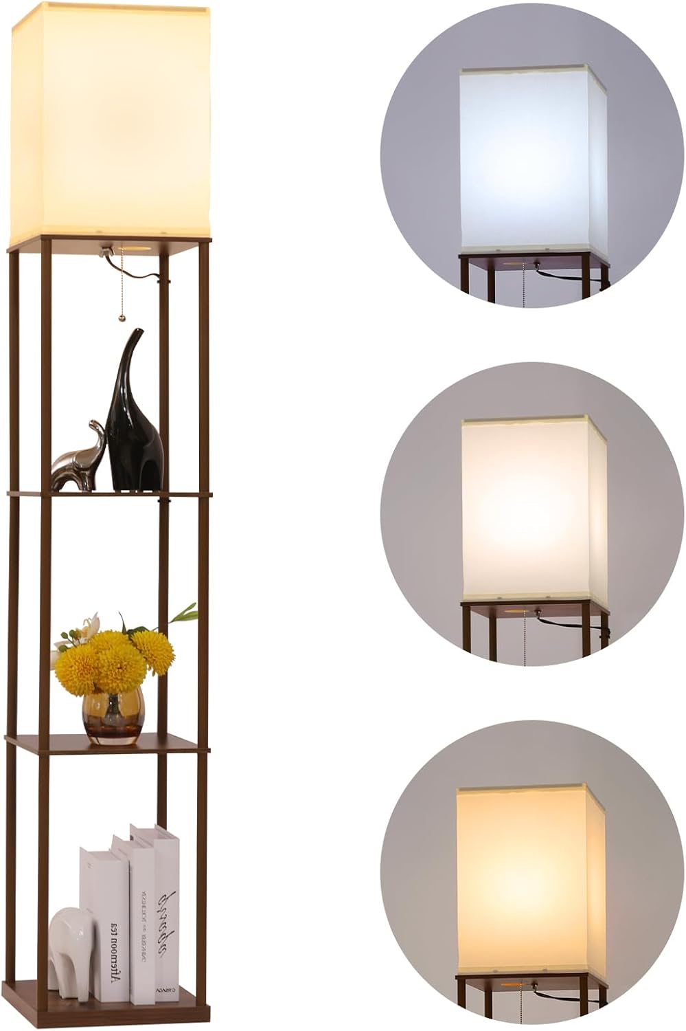Modern Floor Lamp with Shelves and 3 Color Temperature Bulb