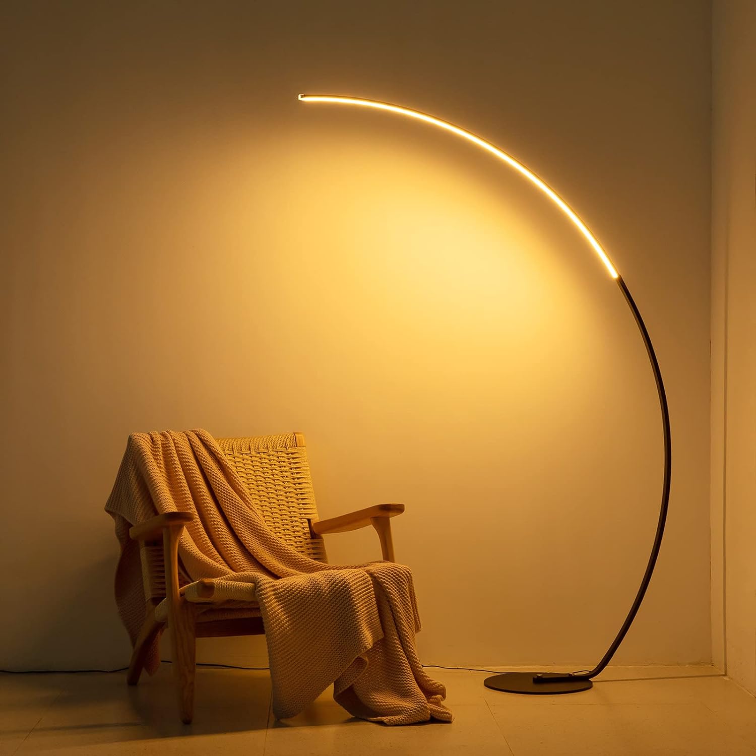 NUUR Arc Floor Lamp: 67in Tall Black Gold LED Modern Design