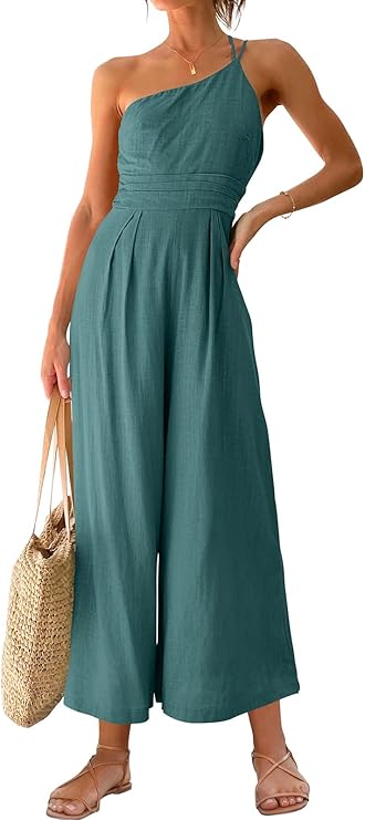 ANRABESS Women's Summer One Shoulder Pleated Jumpsuit Romper