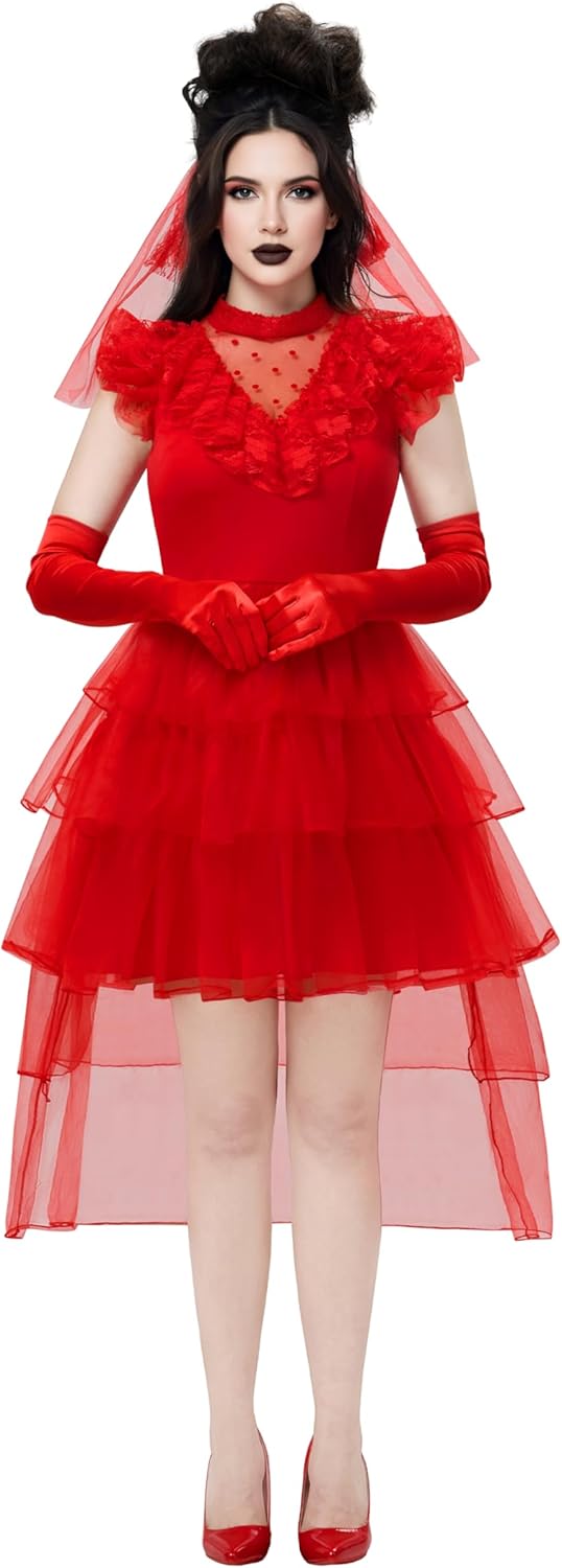Red Gothic Wedding Dress for Women Halloween Party Costume