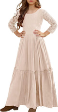 Girls Lace Flower Ruffle Sleeve A-Line Maxi Dress - Soft (Style W6YN)