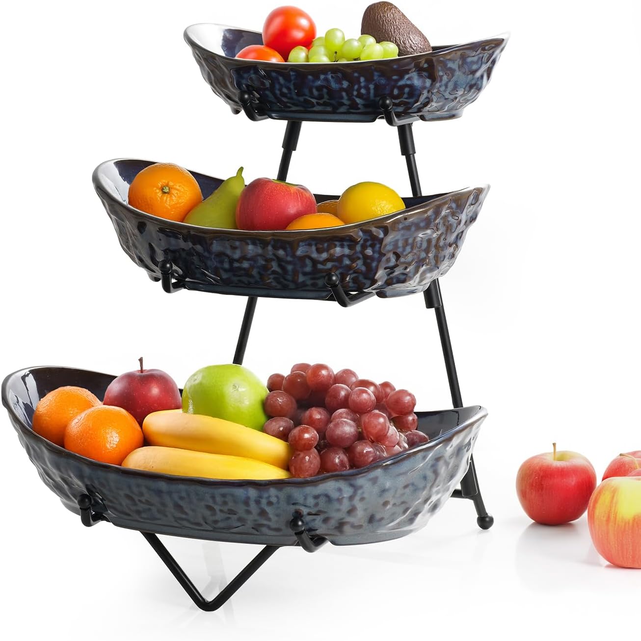 Elegant 3 Tier Fruit Bowls with Metal Stand for Kitchen Display