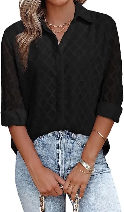 FARYSAYS Womens Button Down Shirts Long Sleeve V Neck Blouses