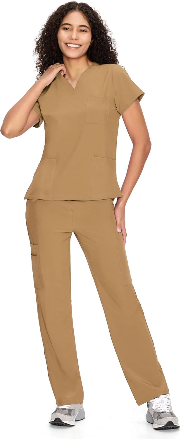 COZYFIT Scrubs for Women Set - V-Neck Top & Straight Leg Pants