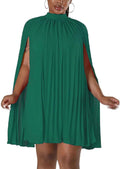 Womens Casual Cape Sleeve Pleated Split Short Dress (Style 5W4N)