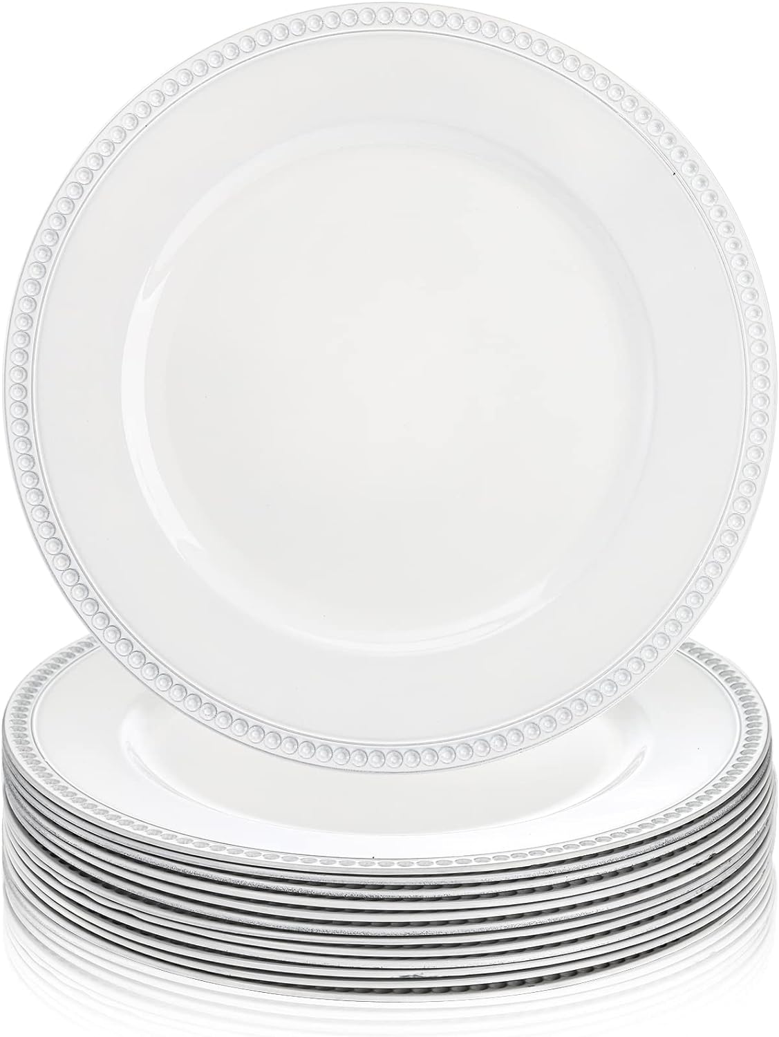 Okllen 12 Pack White Charger Plates - Elegant Embossed Design