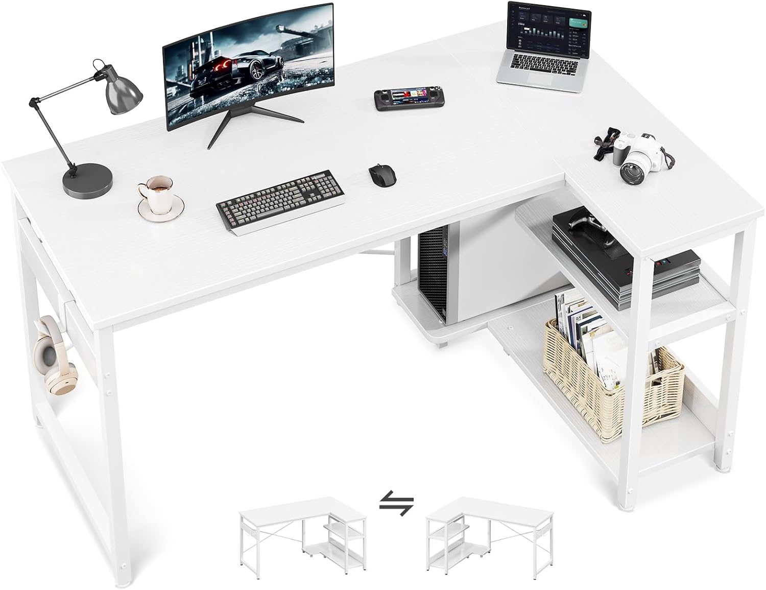 Corner Desk with Storage & PC Stand - Space-Saving!