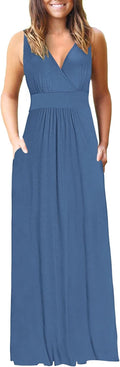 AUSELILY Women's Sleeveless Formal Deep V Neck Maxi Dress Clothing