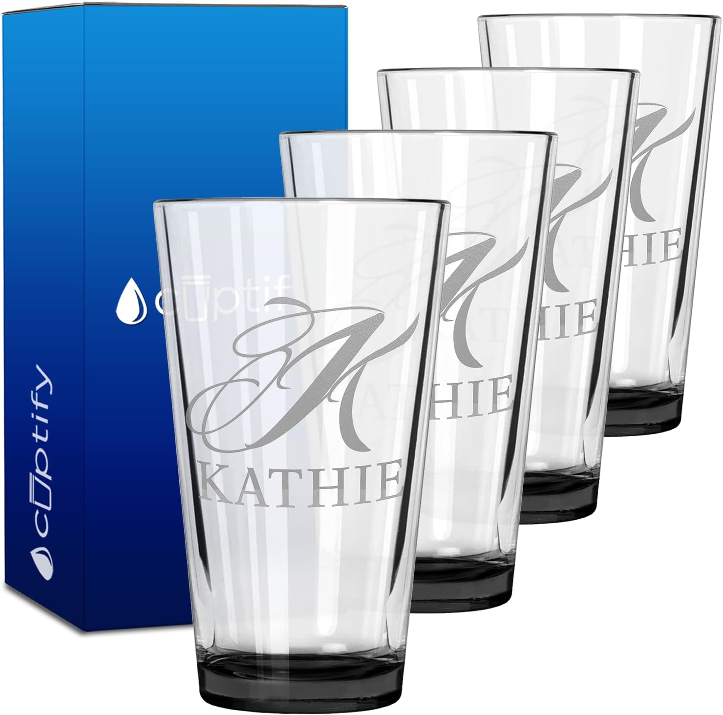 Personalized Beer Glasses Set of 4 Engraved 16oz Pint Glasses