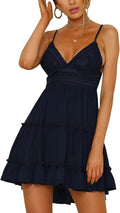 Summer Dresses for Women V-Neck Spaghetti Strap Bowknot Backless Mini
