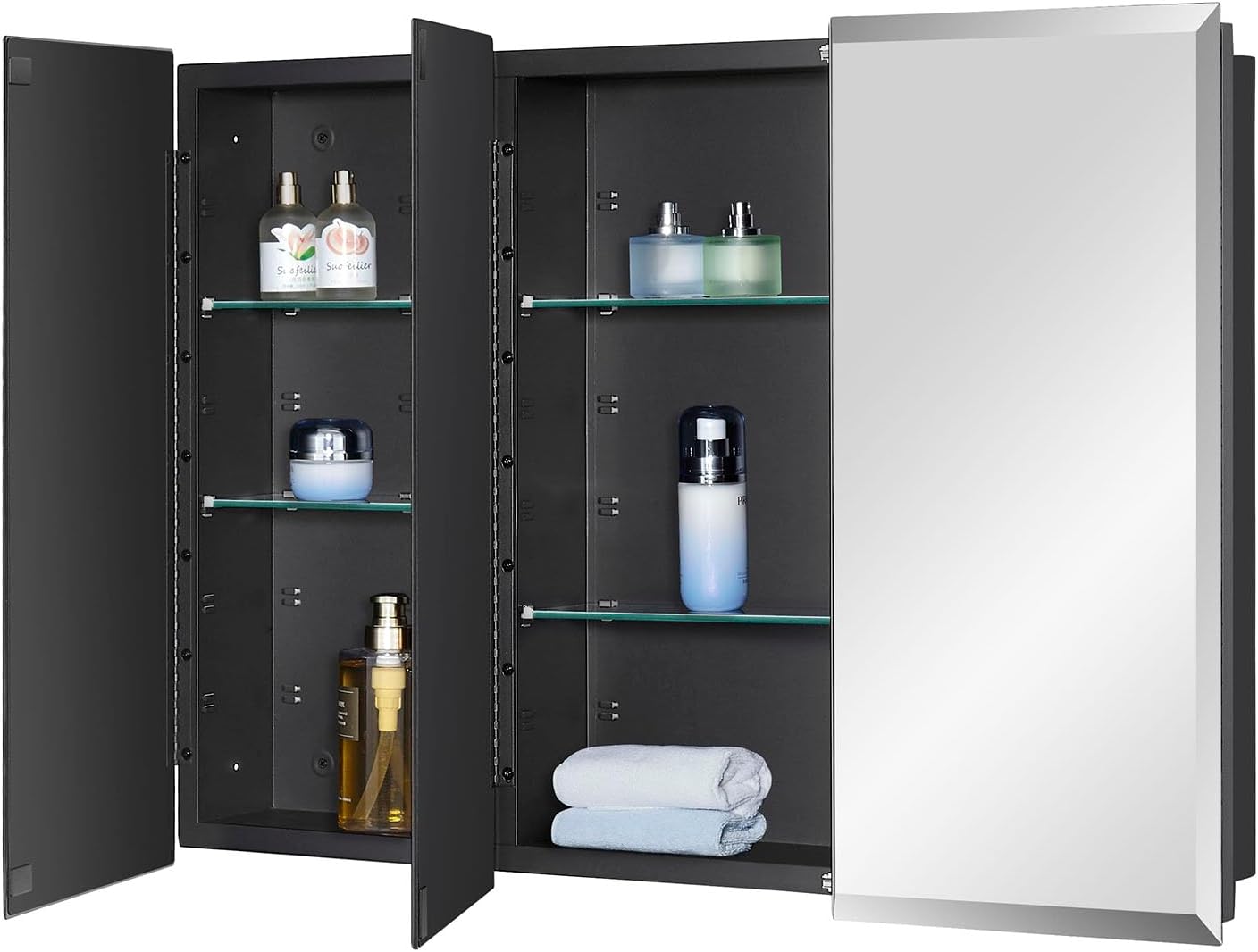 Black Bathroom Medicine Cabinet with Beveled Edge Mirror Door