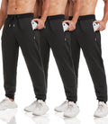 3 Pack Sweatpants for Men Tapered Joggers with Zip Pockets - Warm