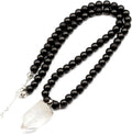 Natural Raw Tourmaline Pendant Black Onyx Beaded Necklace (Style GPZG)